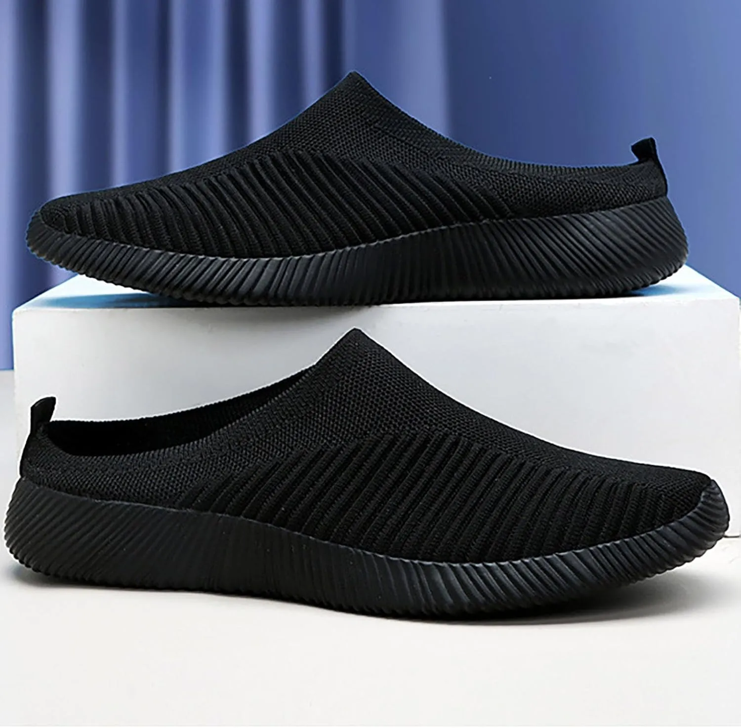 Women's Casual Slip on Half Shoes Breathable Mens Tennis Shoes Mesh Breathable Women Shoes Casual Black Platform Sneaker Tennis Shoe Loafers Casual Slip On