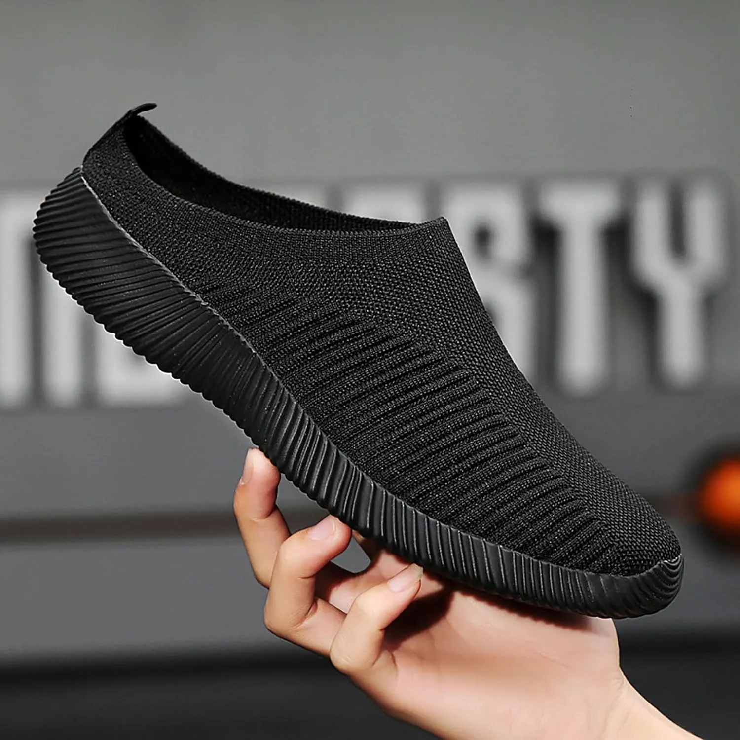 Women's Casual Slip on Half Shoes Breathable Mens Tennis Shoes Mesh Breathable Women Shoes Casual Black Platform Sneaker Tennis Shoe Loafers Casual Slip On