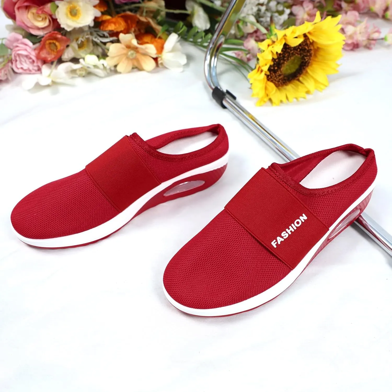 Women's Casual Slip on Half Shoes Breathable Womens Tennis Shoes Mesh Ladies Shoes Casual Black Sneakers Slip On Tennis Shoe Loafers Dress Shoe