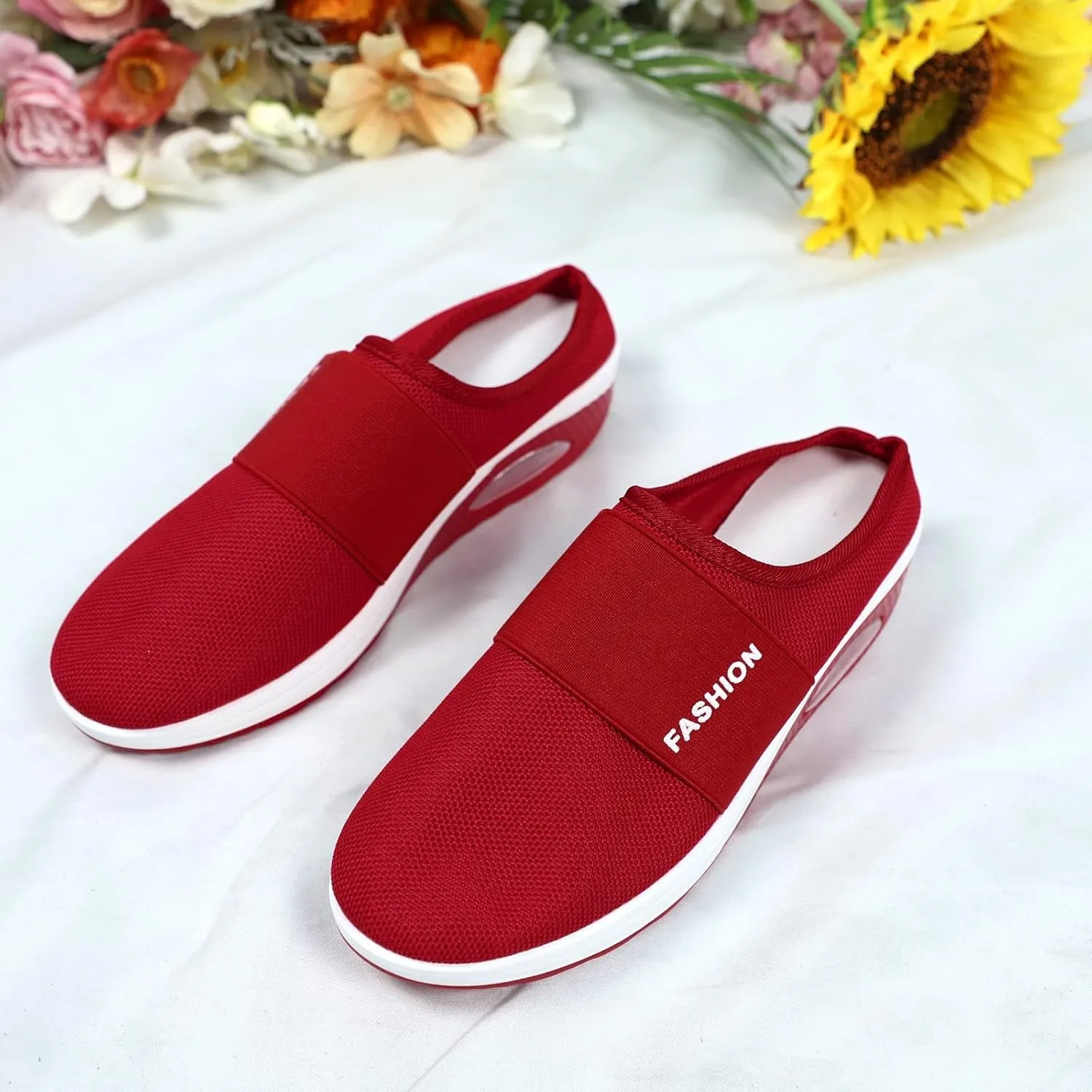 Women's Casual Slip on Half Shoes Breathable Womens Tennis Shoes Mesh Ladies Shoes Casual Black Sneakers Slip On Tennis Shoe Loafers Dress Shoe