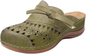 Womens Clogs with Arch Support Mule Shoes Vintage Closed Toe Wide Width Sandals Summer Hollow Out Slip On Slippers Outdoor Flats