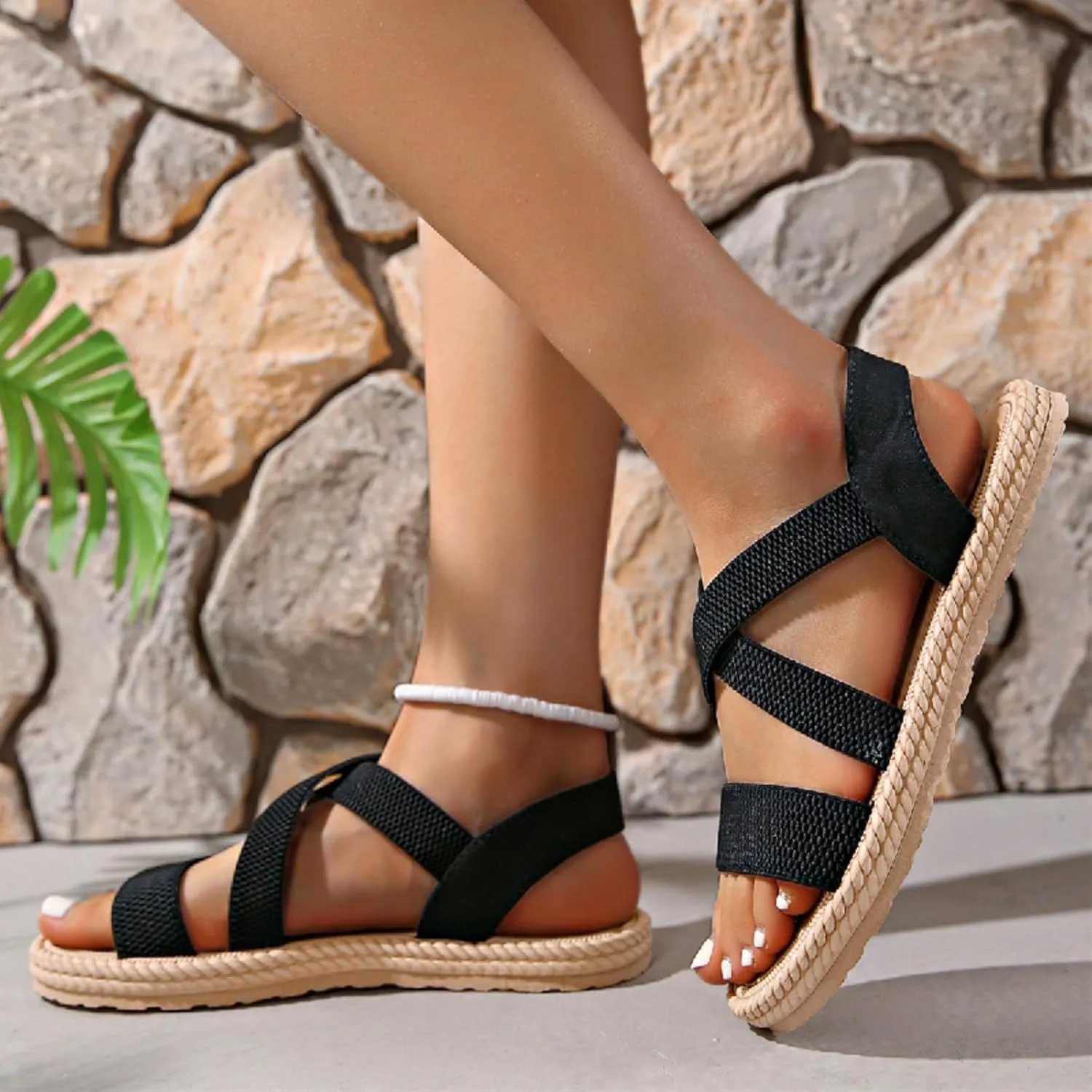 Womens Comfortable Flat Sandals Dressy Daily Sandals Summer Beach Open Toe Shoes Ankle Strap Footwear for Teen Girls