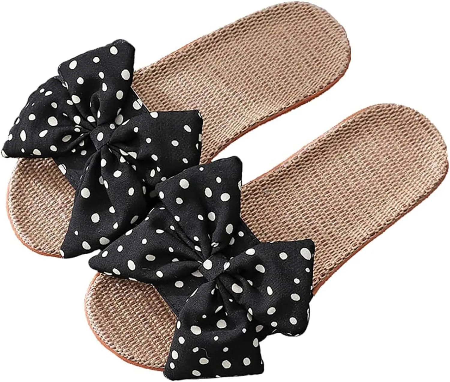 Womens Cozy Indoor Linen Home Slippers Non-Slip Woven Summer Open Toe Bow Sandal Beach Casual Lightweight Breathable Sandals Comfortable Comfort Wedding Vacation Travel Outdoor Slipper