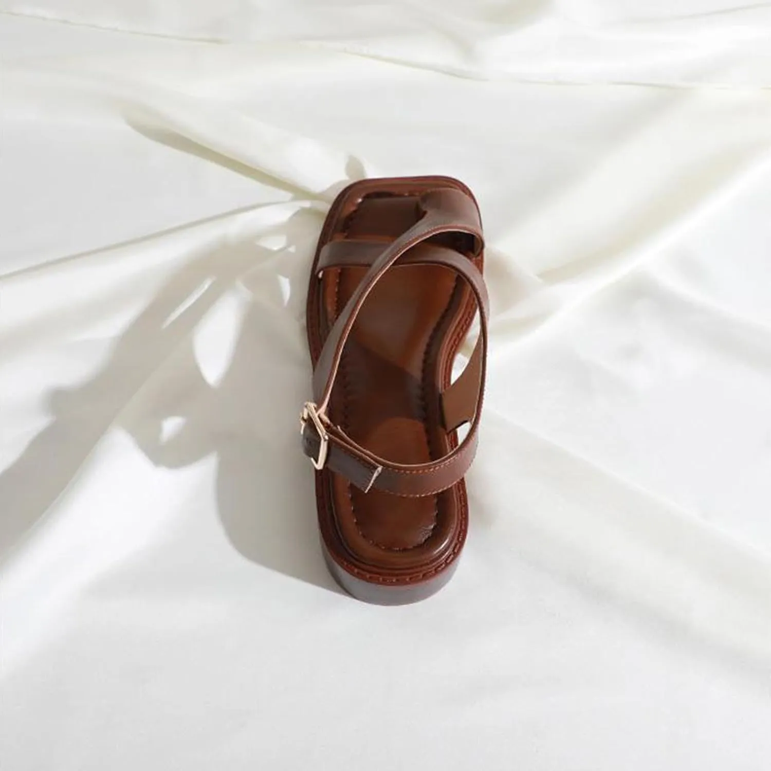 Women's Dressy PU Flip Flops Vintage Fashion Square Toe Ring Leather Sandal Trendy Comfort Lightweight Summer Shoes
