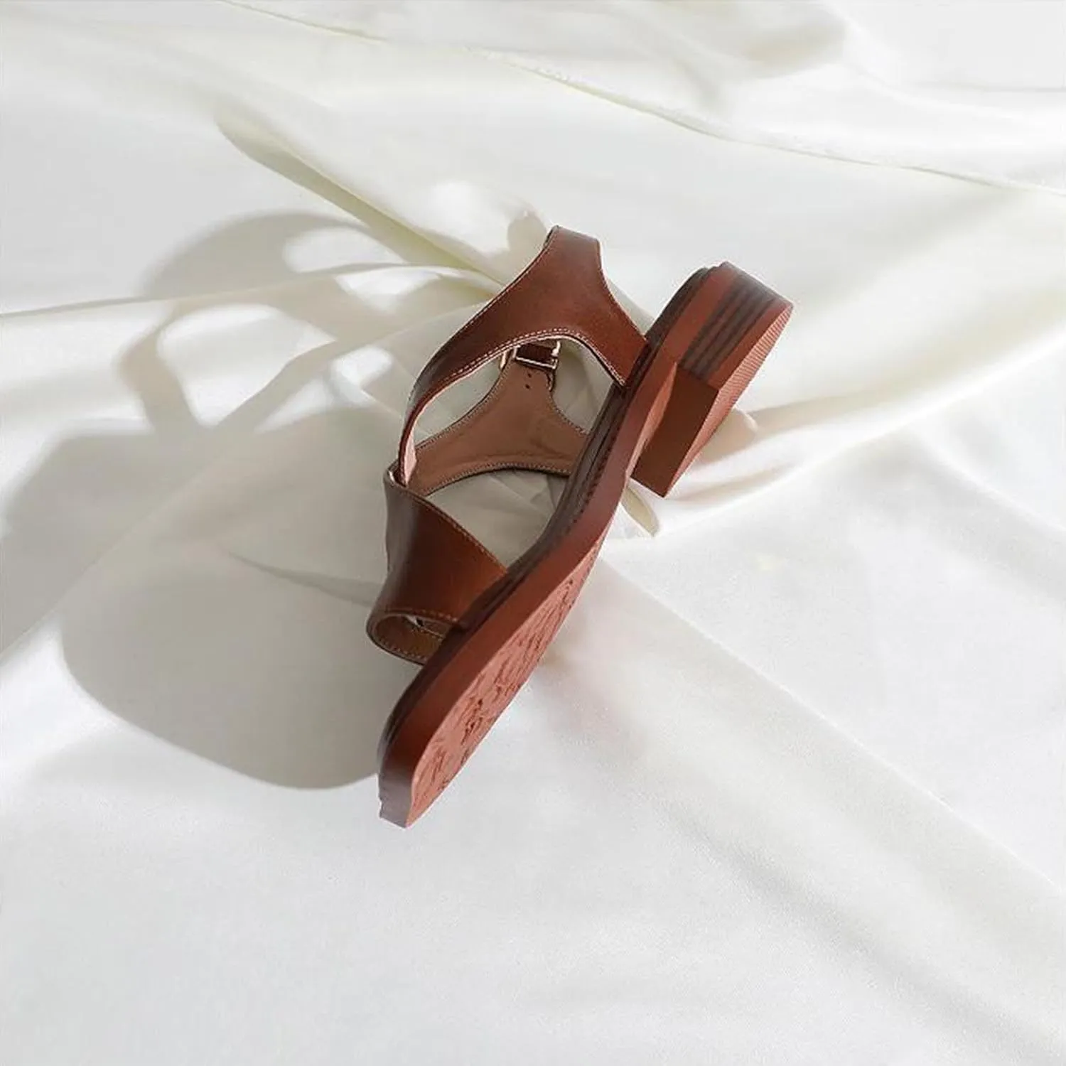 Women's Dressy PU Flip Flops Vintage Fashion Square Toe Ring Leather Sandal Trendy Comfort Lightweight Summer Shoes