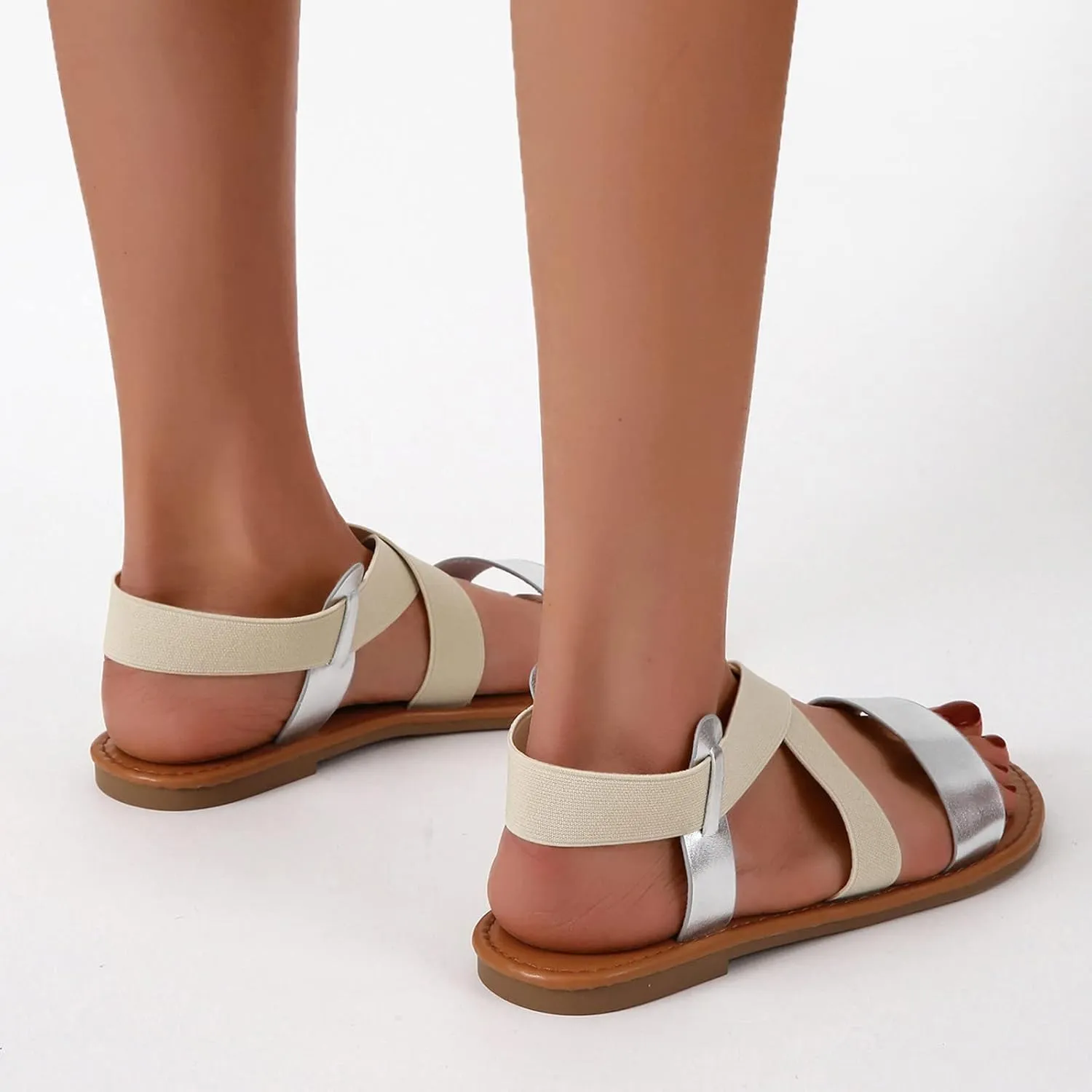 Womens Dressy Wedge Sandals Low Heel Elastic Ankle Strap Rhinestone Decor Summer Casual Shoes Comfortable Walking Platform Beach Footwear Orthopedic Shoes for Women