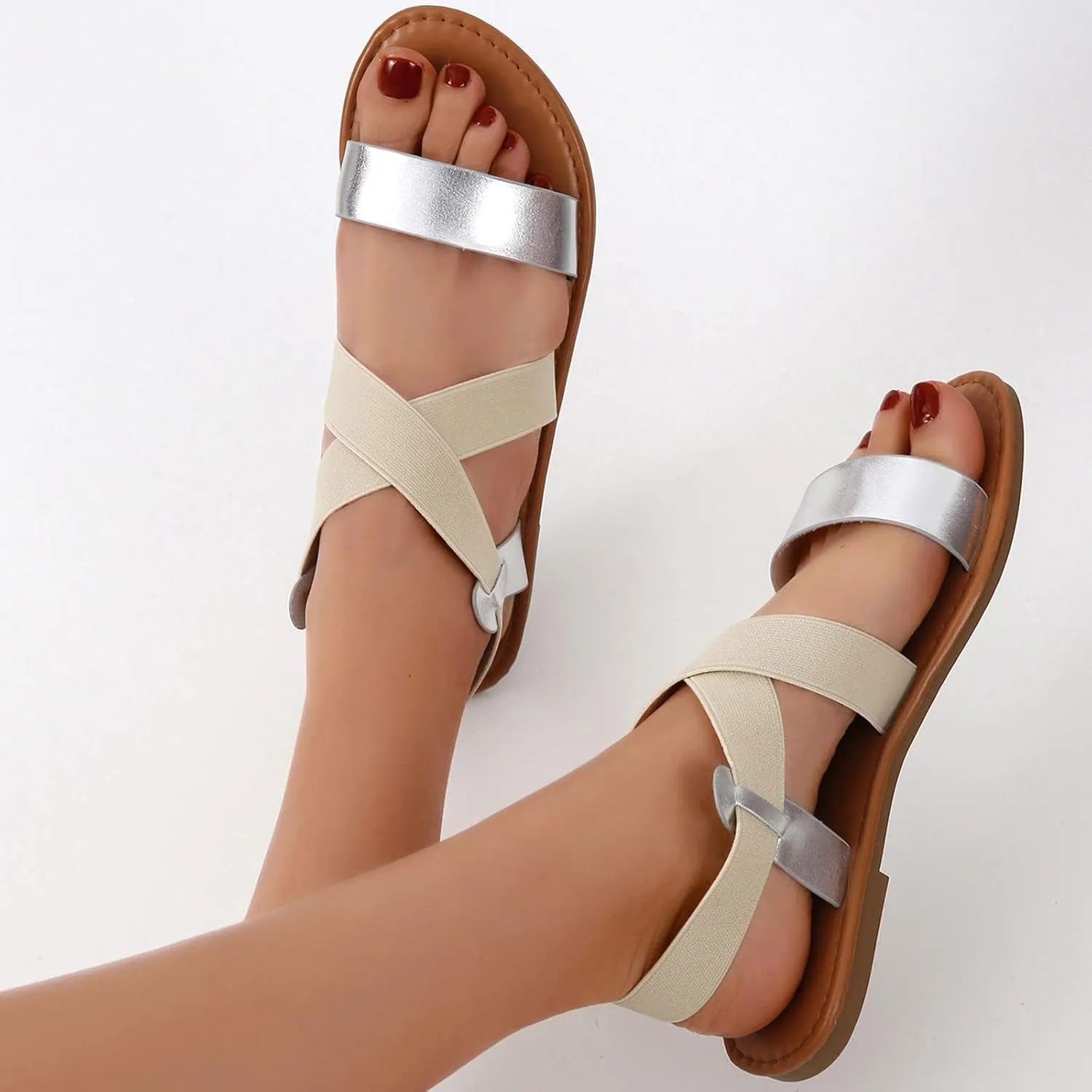 Womens Dressy Wedge Sandals Low Heel Elastic Ankle Strap Rhinestone Decor Summer Casual Shoes Comfortable Walking Platform Beach Footwear Orthopedic Shoes for Women