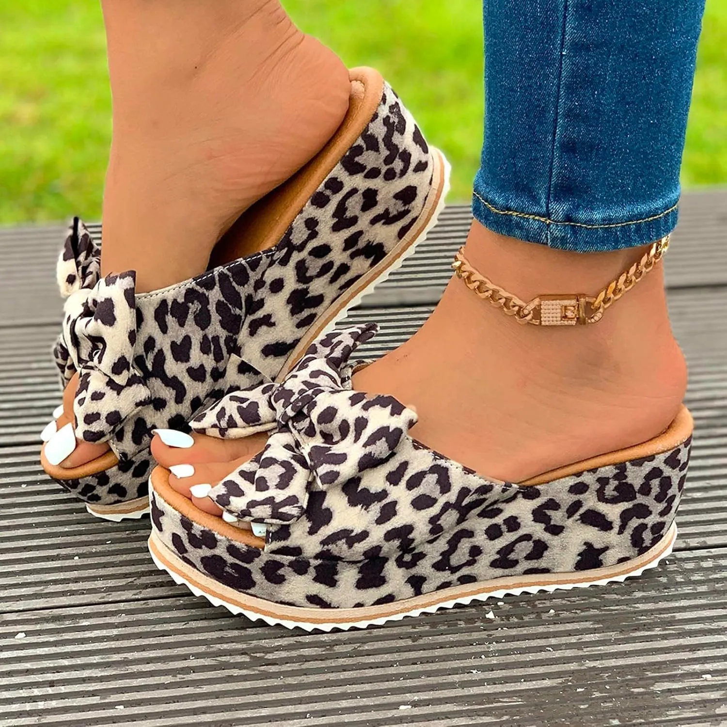 Womens Espadrilles Wedge Sandals Slip On Bow Tie Open Toe Slides Shoes Summer Fashion Slippers Sandals