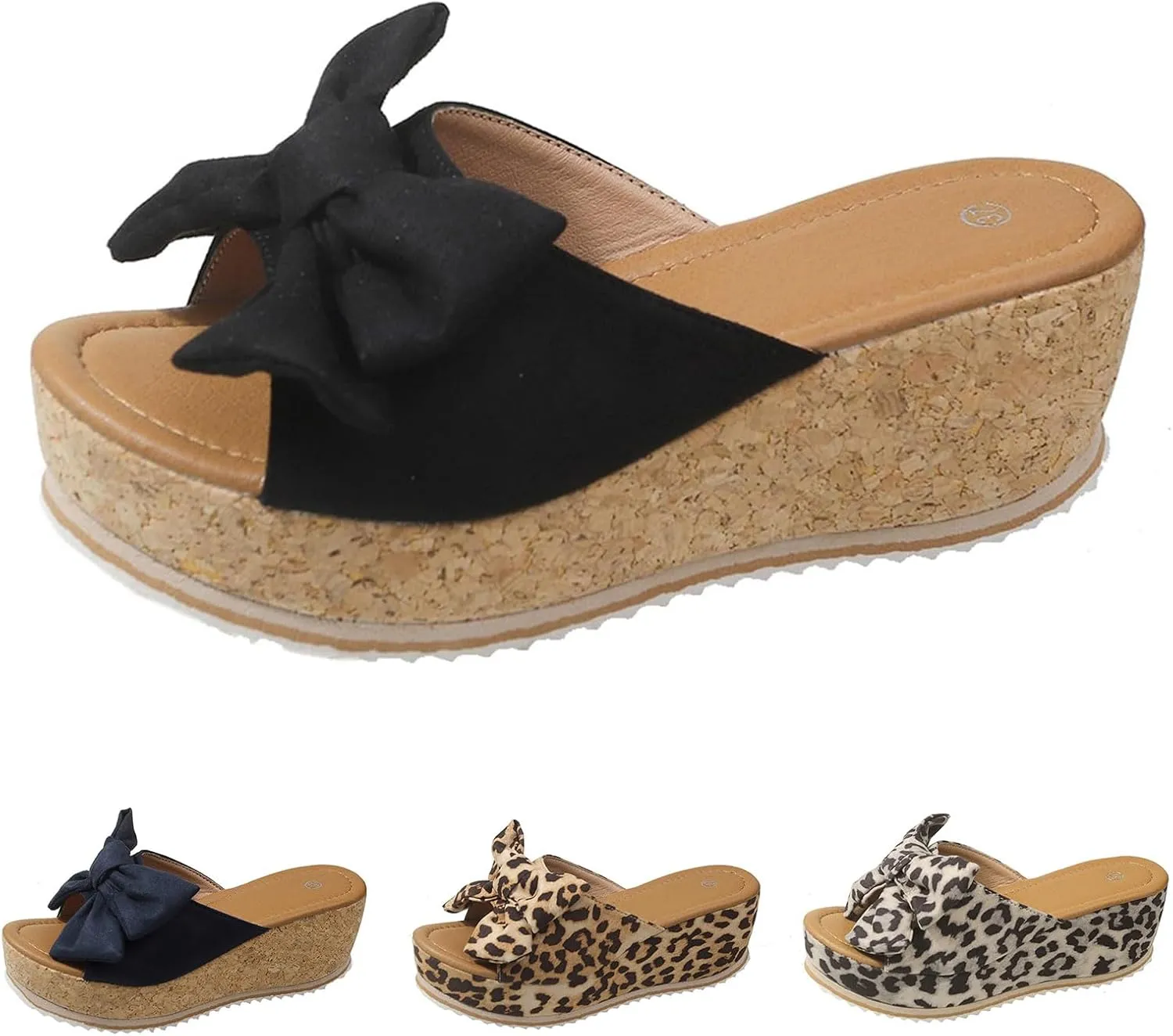 Womens Espadrilles Wedge Sandals Slip On Bow Tie Open Toe Slides Shoes Summer Fashion Slippers Sandals