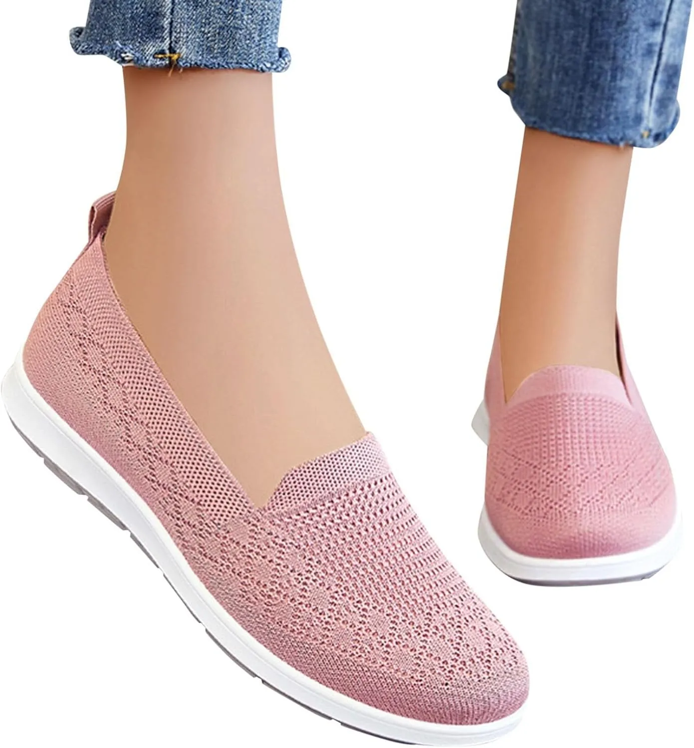 Women's Flat Breathable Fly Woven Mesh Sneakers,Casual Fashion Walking Shoes Women Slip