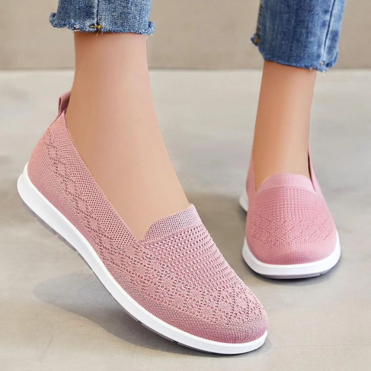 Women's Flat Breathable Fly Woven Mesh Sneakers,Casual Fashion Walking Shoes Women Slip