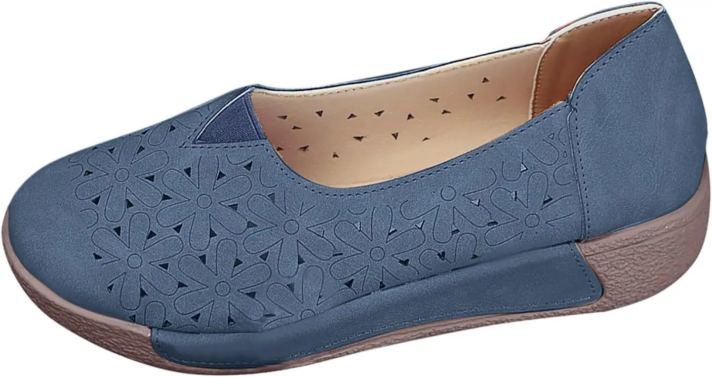 Women's Floral Ballet Flat Flats Shoes Slip On Flowers Round Toe Casual Dress Hollow Hole Summer Comfortable Work Office Fashion Trendy with Eyelets Cutout Comfort Rubber Sole Lazy Loafers