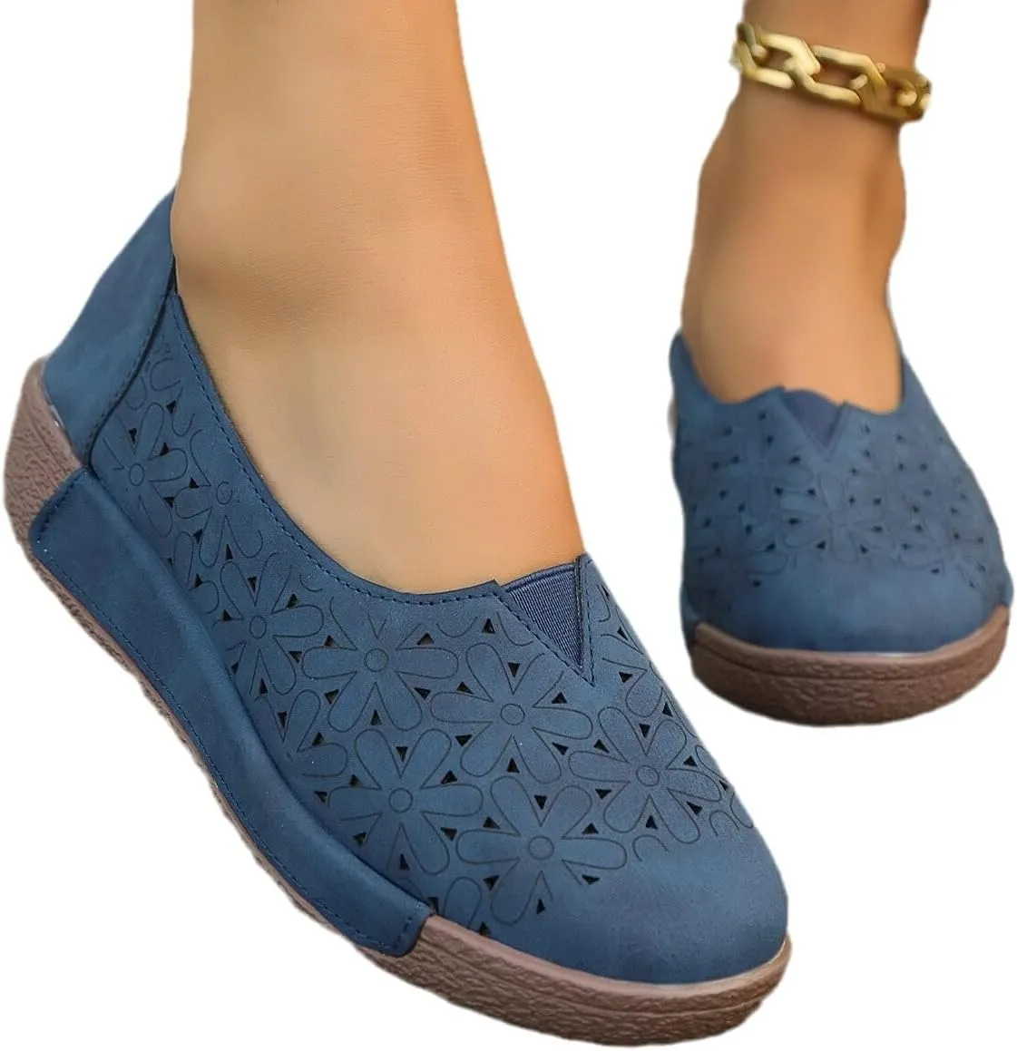 Women's Floral Ballet Flat Flats Shoes Slip On Flowers Round Toe Casual Dress Hollow Hole Summer Comfortable Work Office Fashion Trendy with Eyelets Cutout Comfort Rubber Sole Lazy Loafers