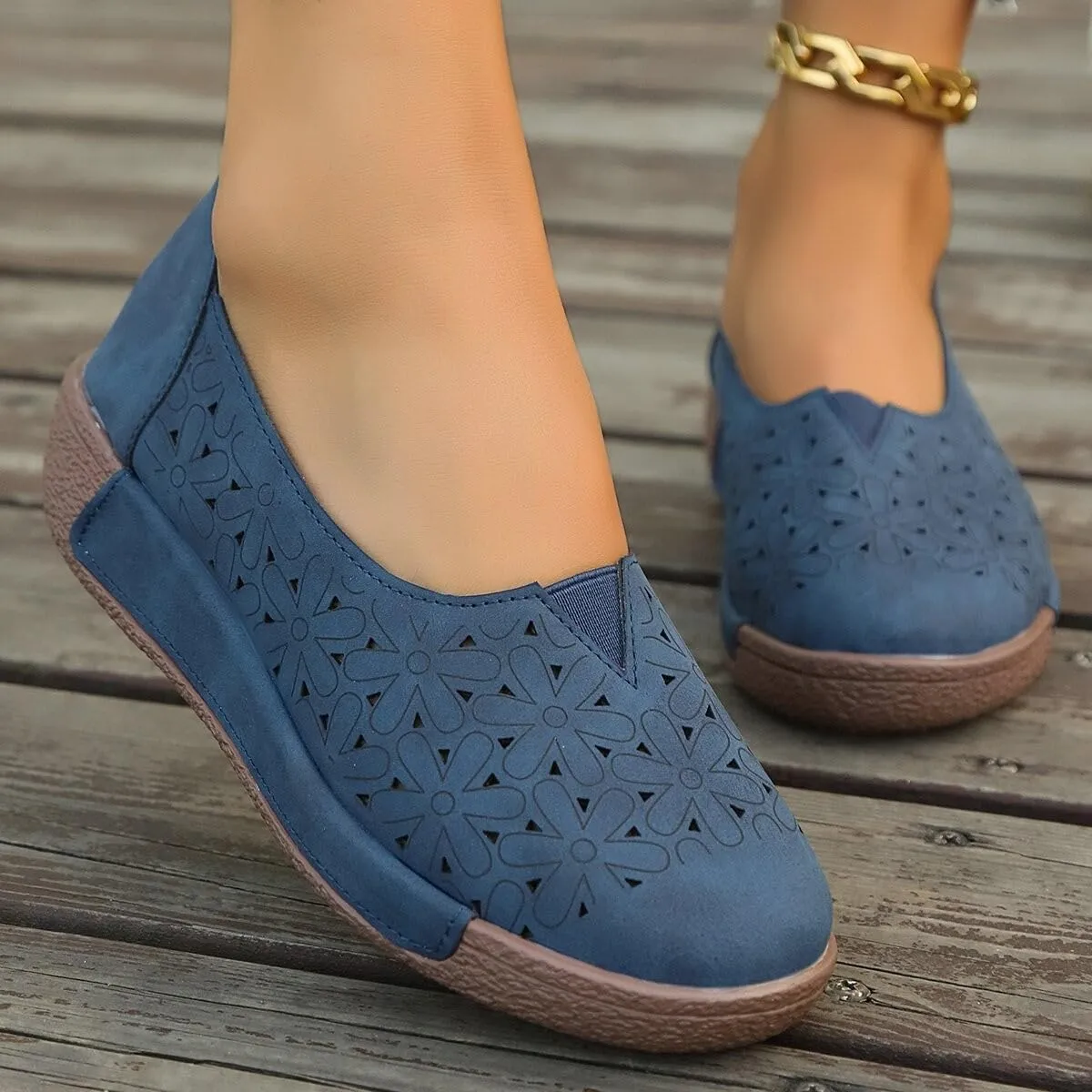 Women's Floral Ballet Flat Flats Shoes Slip On Flowers Round Toe Casual Dress Hollow Hole Summer Comfortable Work Office Fashion Trendy with Eyelets Cutout Comfort Rubber Sole Lazy Loafers