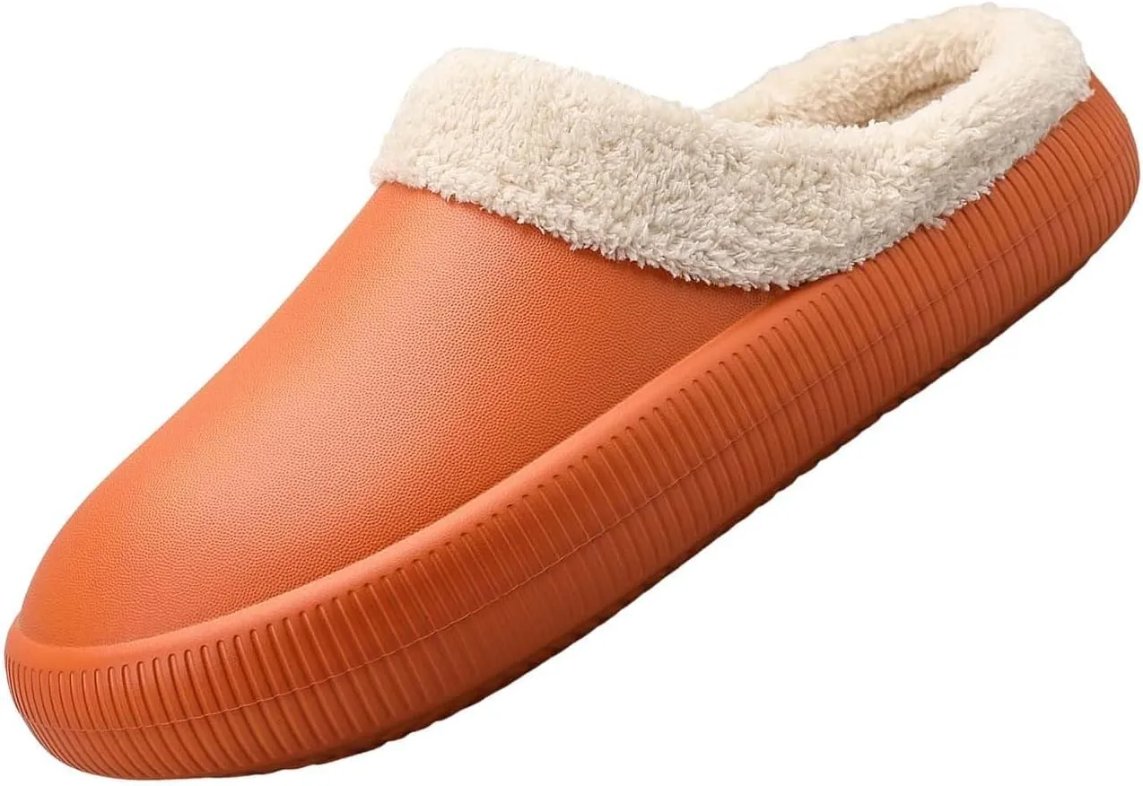 Womens Fuzzy Fleece Fur Lined Slippers Indoor Outdoor Waterproof Slip On House Shoes Winter Warm Plush Garden Shoes