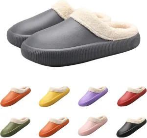 Womens Fuzzy Fleece Fur Lined Slippers Indoor Outdoor Waterproof Slip On House Shoes Winter Warm Plush Garden Shoes