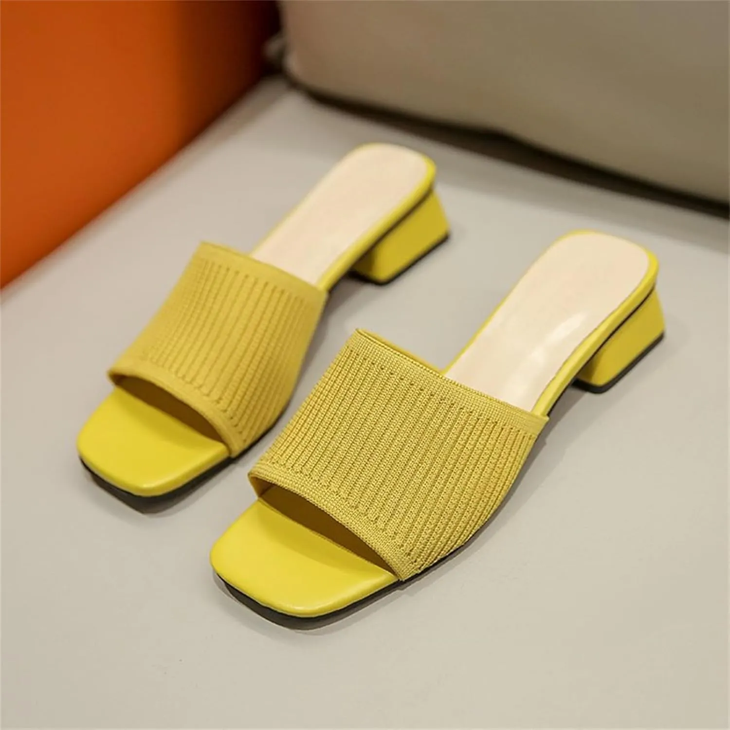 Women's Heeled Sandals Breathable Open Toe Mules Block Slip On Slides Chunky Square Heels Slides Sandal