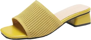 Women's Heeled Sandals Breathable Open Toe Mules Block Slip On Slides Chunky Square Heels Slides Sandal