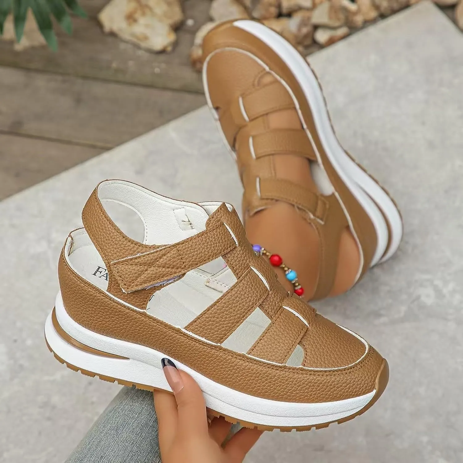 Women's Hollow Out Sandals Orthopedic Platform Wedge Sneakers Comfortable Soft Cushion Lightweight Sneakers All-Match Sport Shoes Walking Shoes for Outdoor Travel Hiking