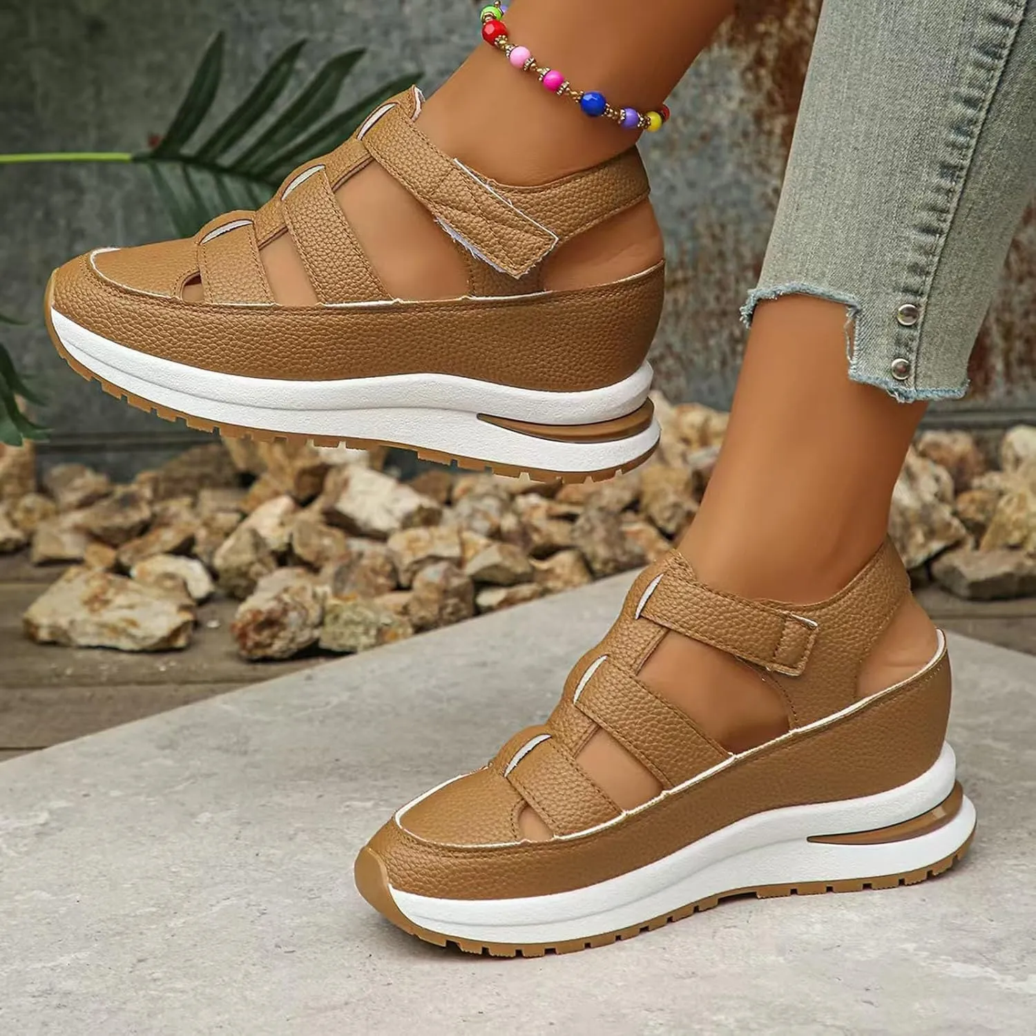 Women's Hollow Out Sandals Orthopedic Platform Wedge Sneakers Comfortable Soft Cushion Lightweight Sneakers All-Match Sport Shoes Walking Shoes for Outdoor Travel Hiking