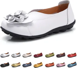Womens Loafers Comfortable Dressy Driving Shoes Non Slip Flower Decoration Round Toe Business Casual Shoes Summer Walking Sandals Soft Soles Pump 2025 Fashion