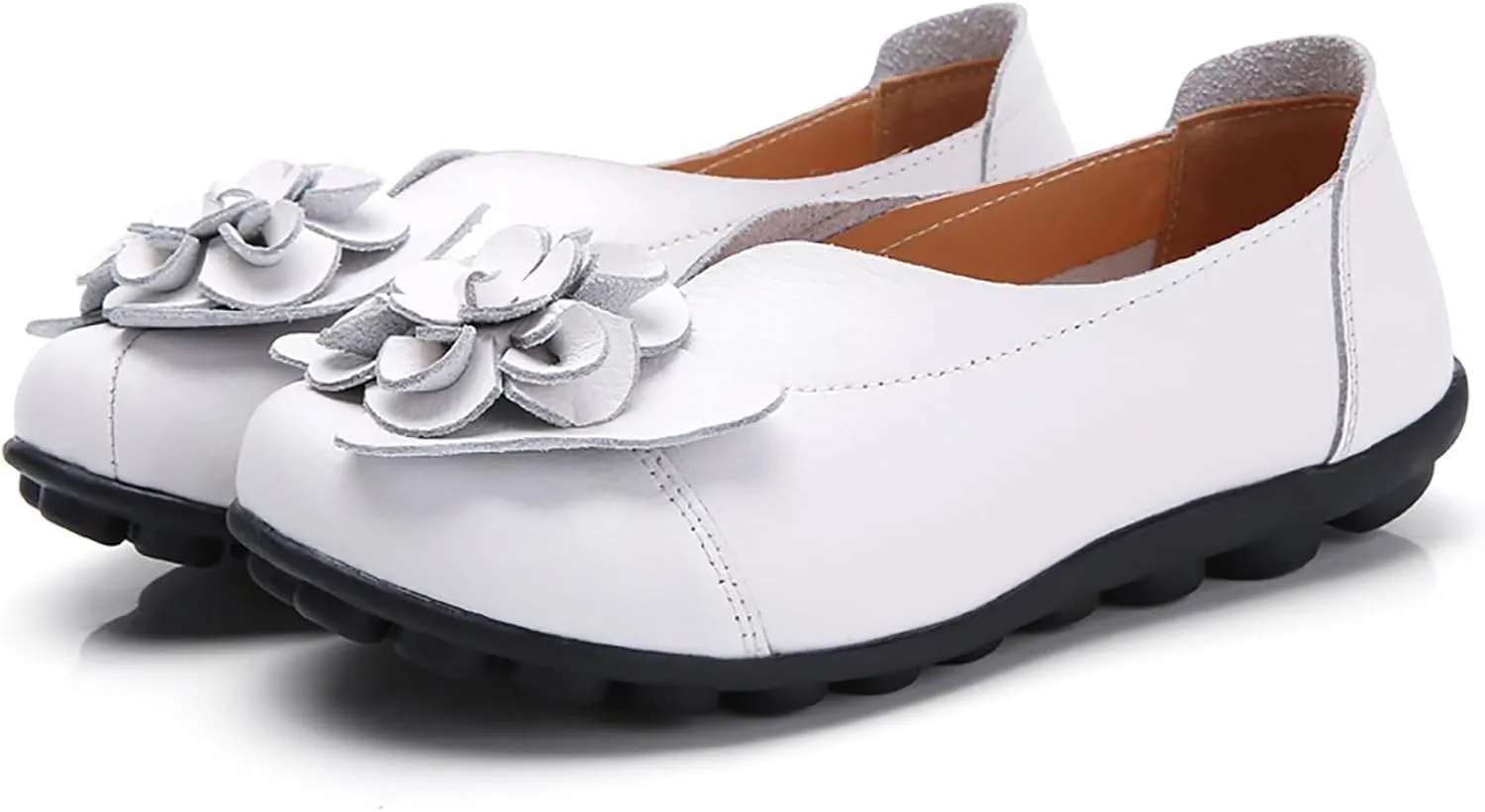 Womens Loafers Comfortable Dressy Driving Shoes Non Slip Flower Decoration Round Toe Business Casual Shoes Summer Walking Sandals Soft Soles Pump 2025 Fashion