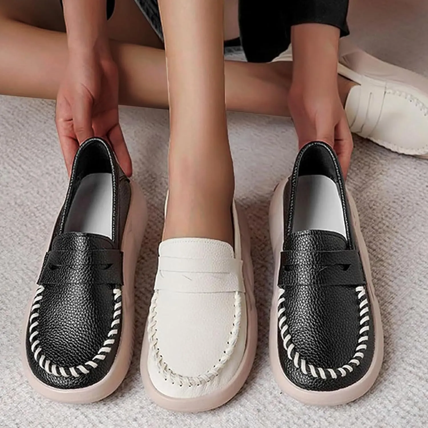Womens Loafers Comfortable Dressy Lurebest Shoes for Women, Soft Soled Corrective Loafers, Slip on Orthopedic Walking Shoes Lurebest Platform Loafer Muffin Sandals All Day Comfort