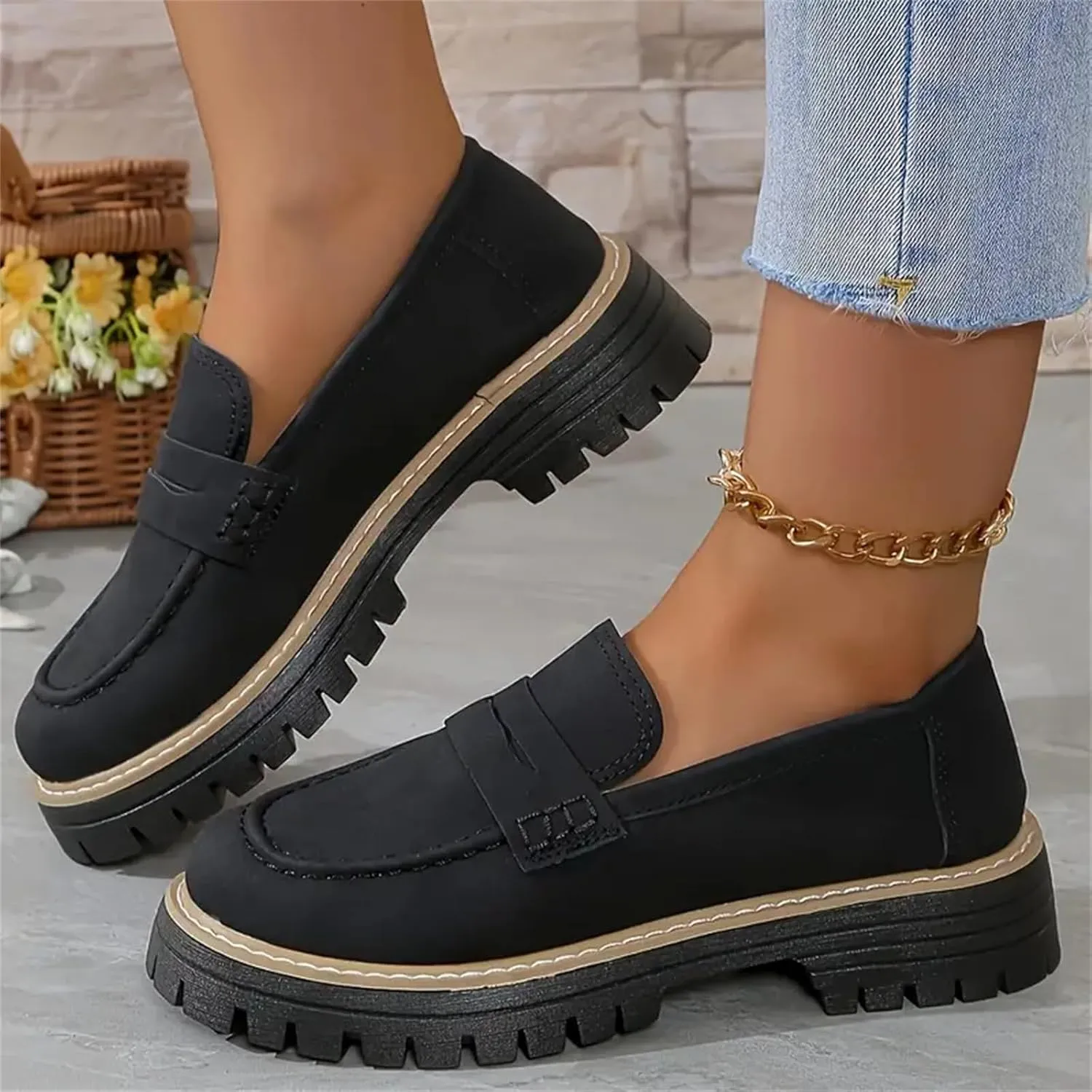 Womens Loafers Shoes Platform Chunky Penny Loafer Casual Comfortable Slip On Shoes Fashion Business Work Shoes