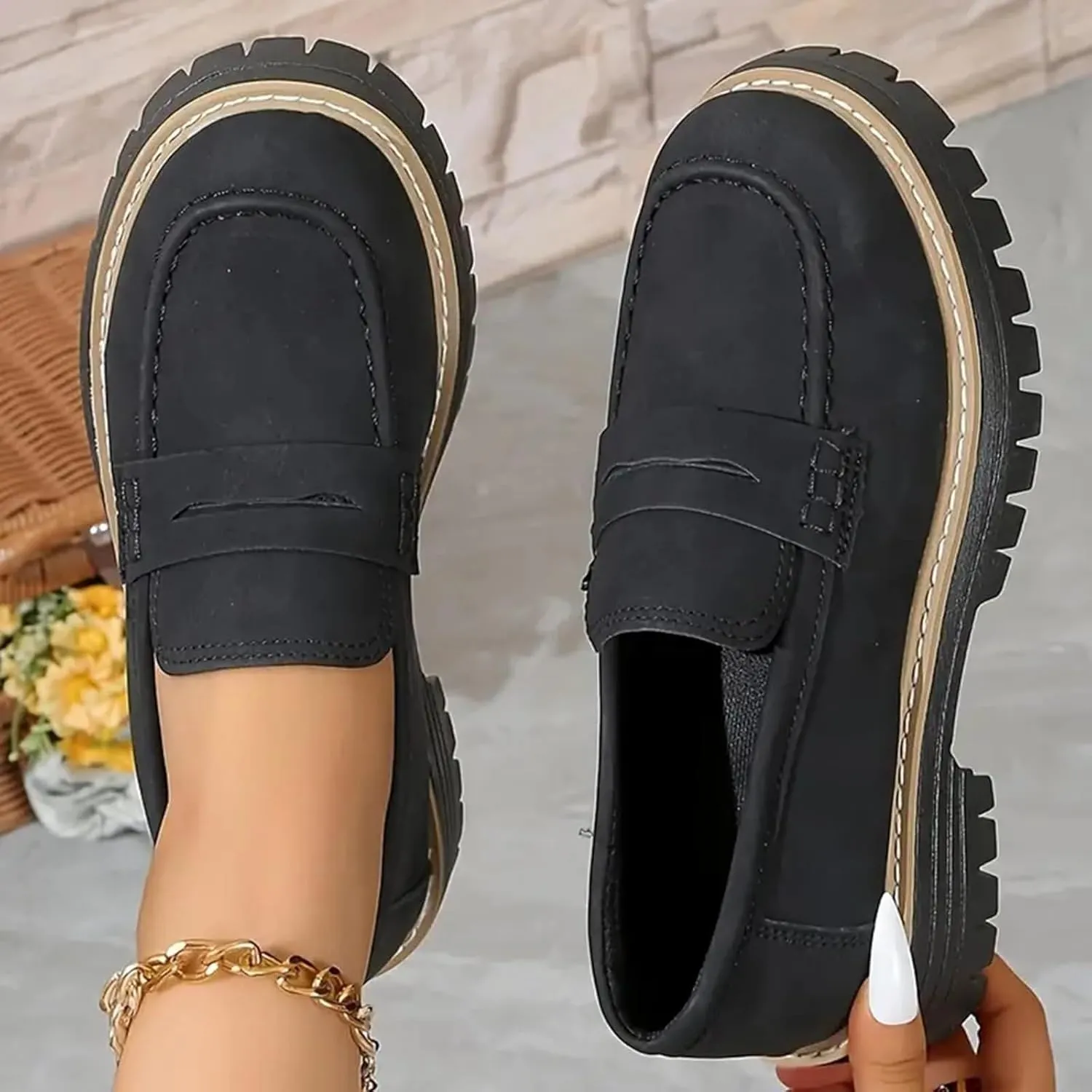 Womens Loafers Shoes Platform Chunky Penny Loafer Casual Comfortable Slip On Shoes Fashion Business Work Shoes