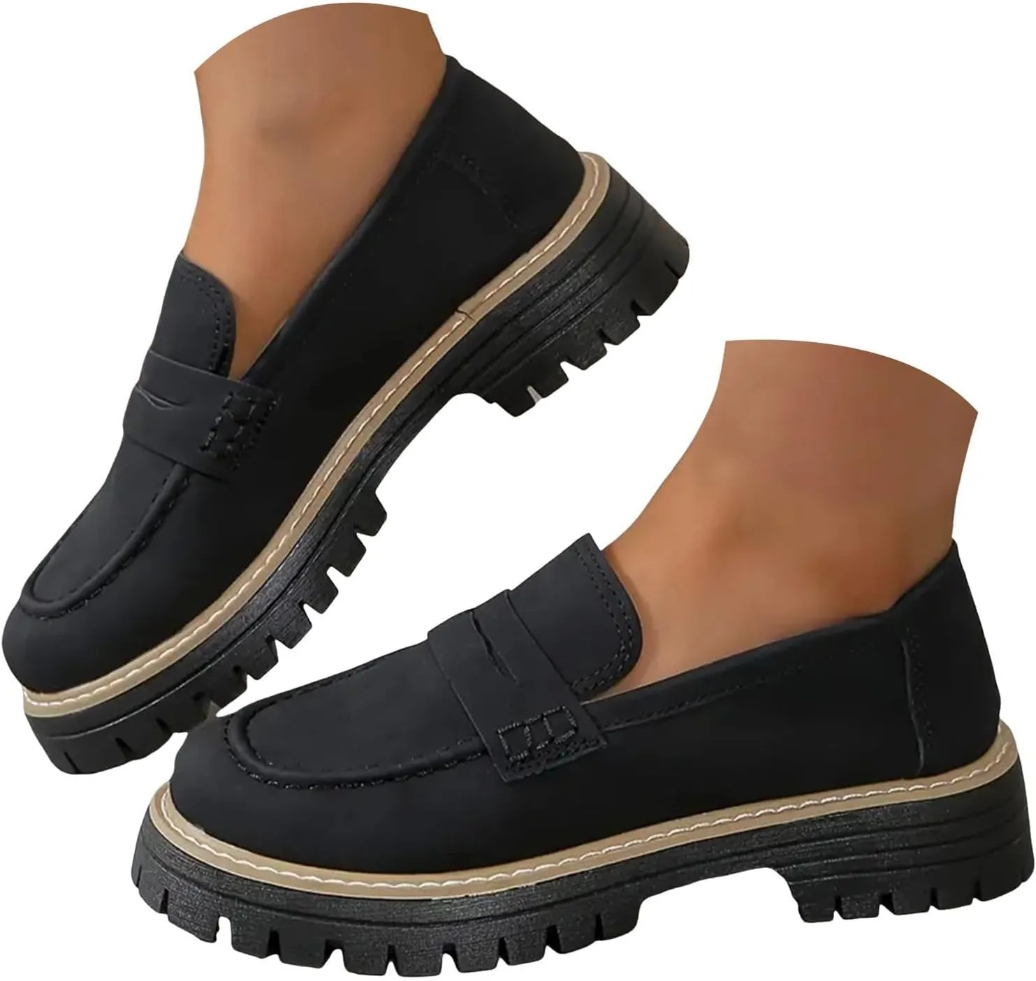 Womens Loafers Shoes Platform Chunky Penny Loafer Casual Comfortable Slip On Shoes Fashion Business Work Shoes