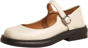 Women's Mary Jane Oxford Shoes Flats Vintage Square Toe Leather Buckle Strap Low Heel Girls Dress Shoe