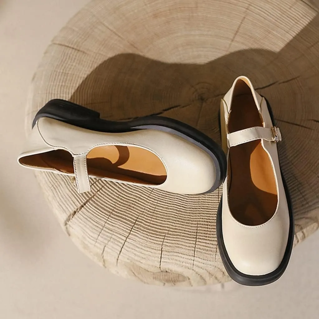 Women's Mary Jane Oxford Shoes Flats Vintage Square Toe Leather Buckle Strap Low Heel Girls Dress Shoe