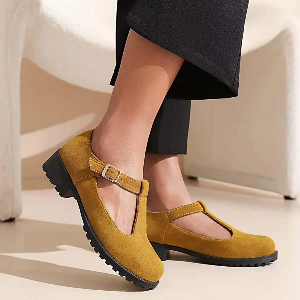 Women's Mary Jane T-Strap Loafers Flats Vintage Round Toe Suede Low Heel Girls Dress Oxford Shoes