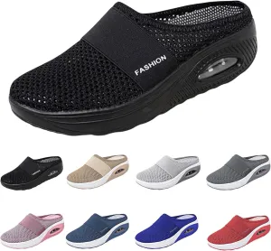 Womens Mules Lightweight Walking Slippers Summer Slip On Mule Shoes Backless Orthopedic Platform Sliipers Breathable Mesh Air Cushion Sneakers Arch Support Wedge Slipper Diabetic Walking Shoes