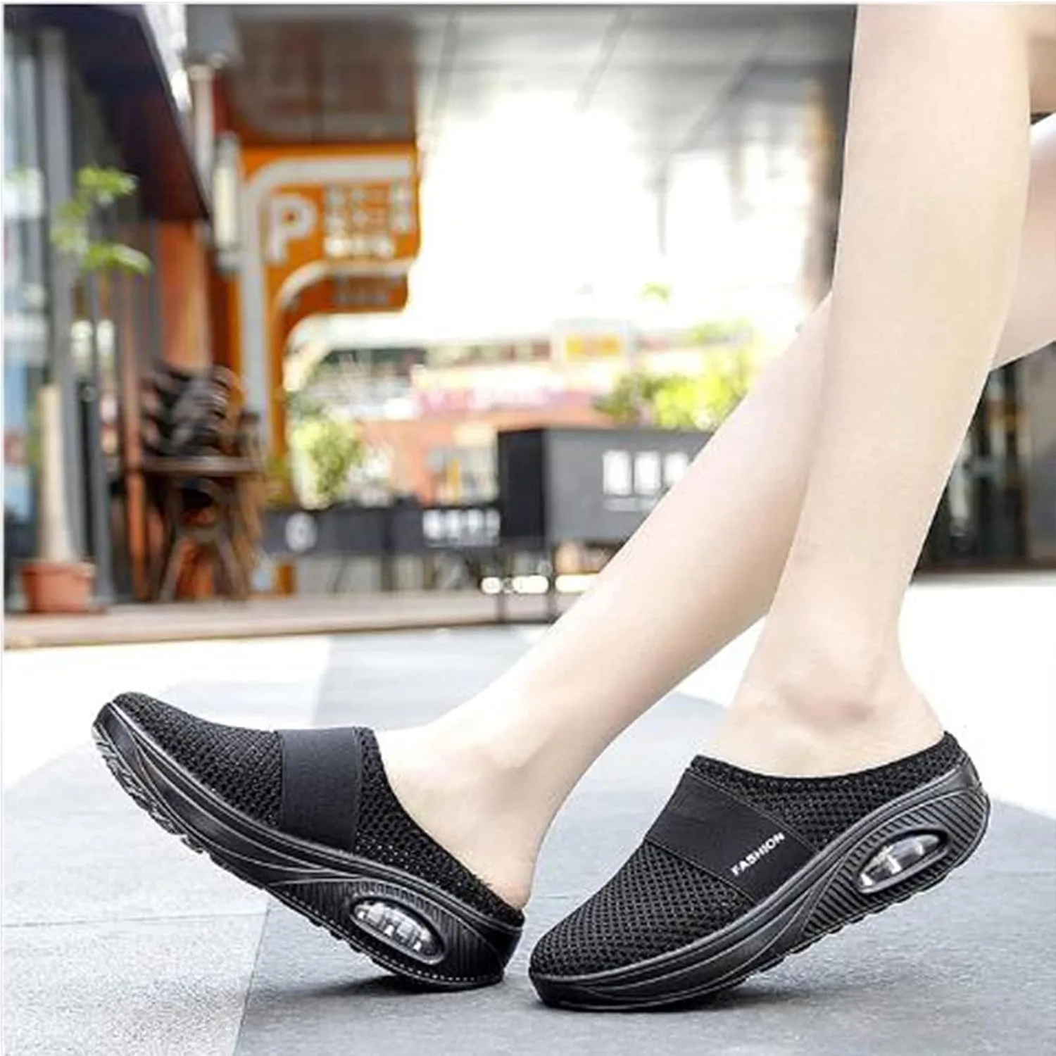 Womens Mules Lightweight Walking Slippers Summer Slip On Mule Shoes Backless Orthopedic Platform Sliipers Breathable Mesh Air Cushion Sneakers Arch Support Wedge Slipper Diabetic Walking Shoes