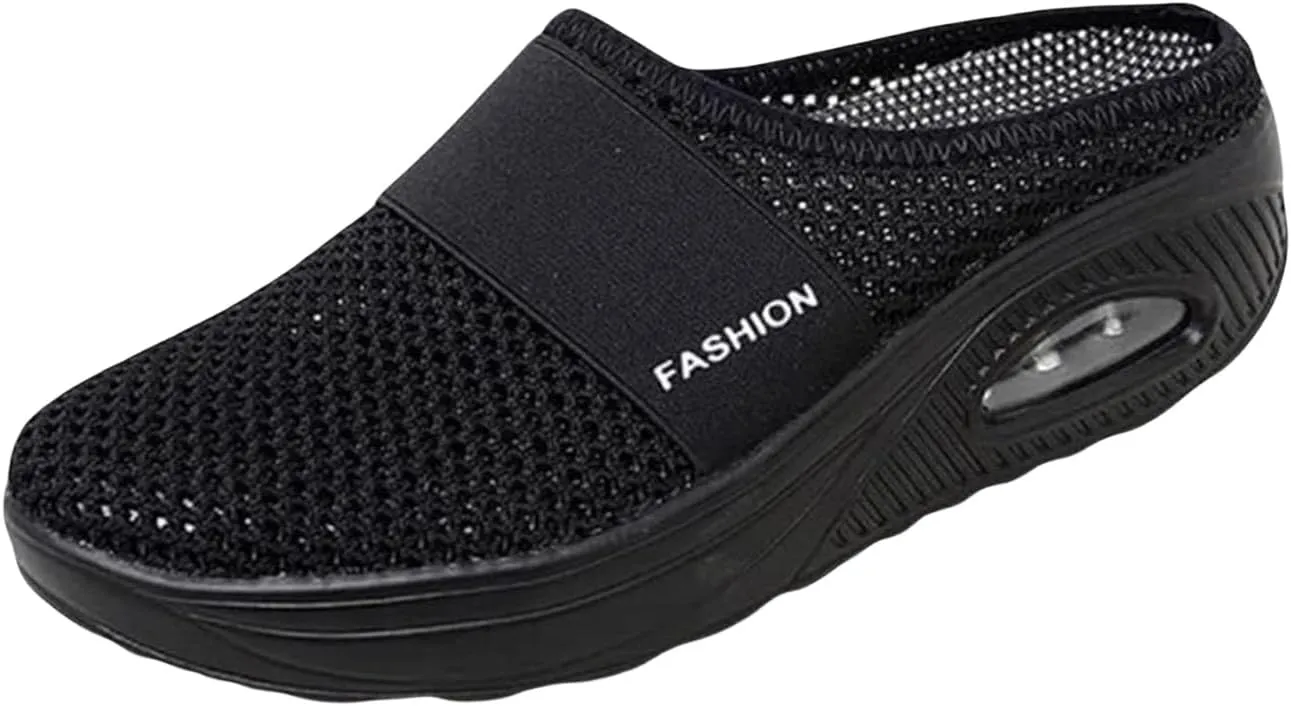 Womens Mules Lightweight Walking Slippers Summer Slip On Mule Shoes Backless Orthopedic Platform Sliipers Breathable Mesh Air Cushion Sneakers Arch Support Wedge Slipper Diabetic Walking Shoes