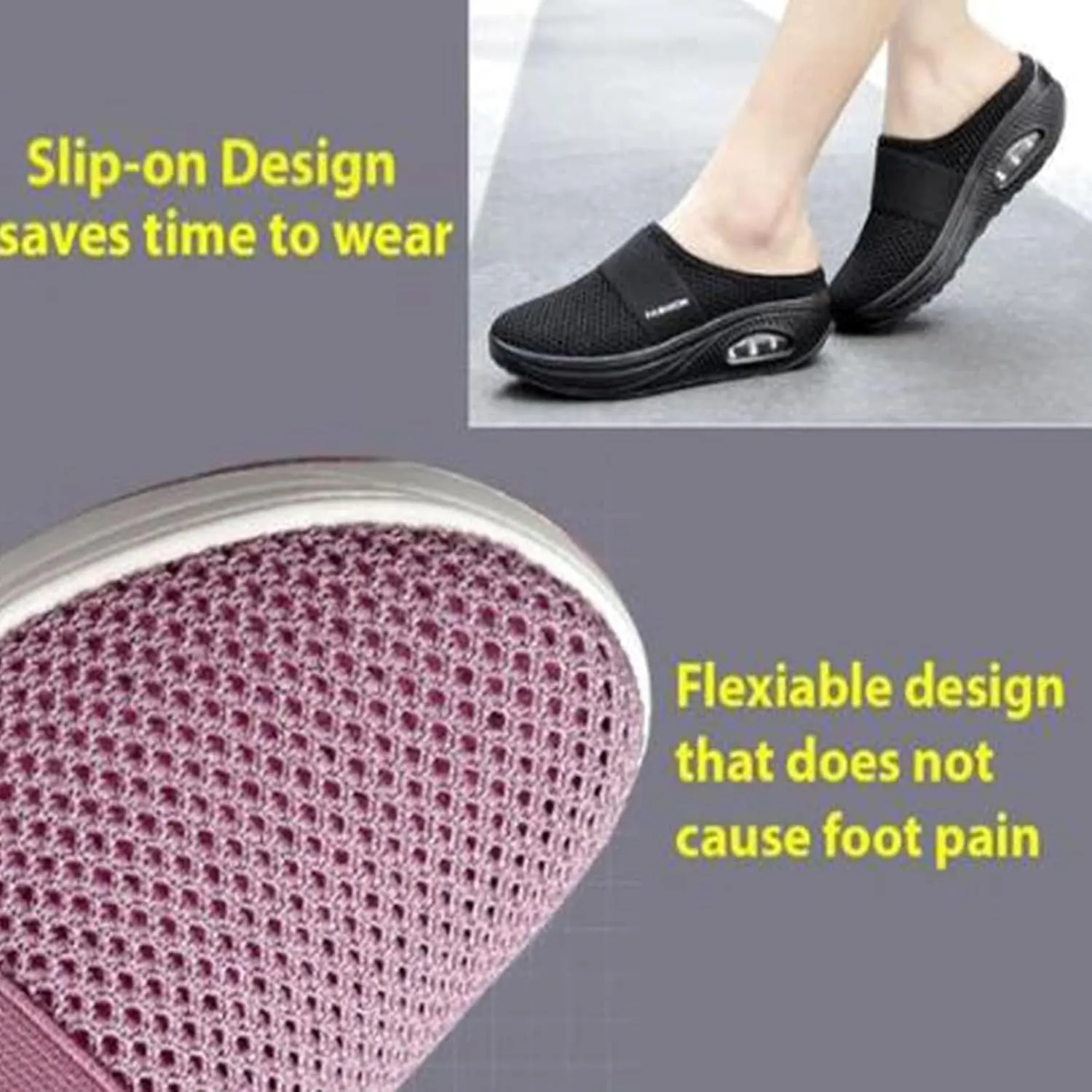 Womens Mules Lightweight Walking Slippers Summer Slip On Mule Shoes Backless Orthopedic Platform Sliipers Breathable Mesh Air Cushion Sneakers Arch Support Wedge Slipper Diabetic Walking Shoes
