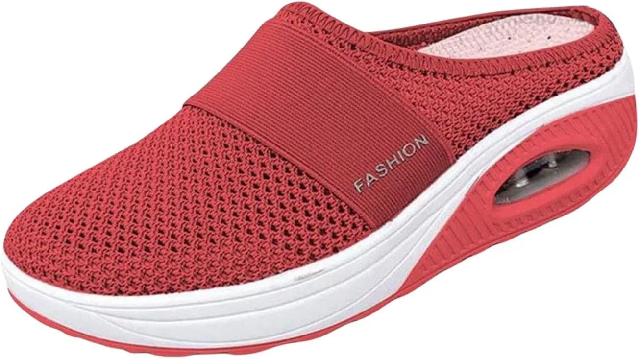 Womens Mules Lightweight Walking Slippers Summer Slip On Mule Shoes Backless Orthopedic Platform Sliipers Breathable Mesh Air Cushion Sneakers Arch Support Wedge Slipper Diabetic Walking Shoes