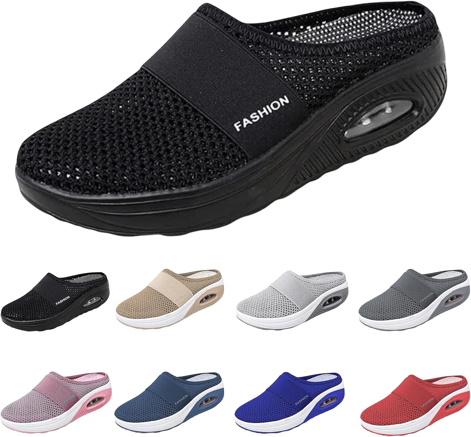 Womens Mules Lightweight Walking Slippers Summer Slip On Mule Shoes Backless Orthopedic Platform Sliipers Breathable Mesh Air Cushion Sneakers Arch Support Wedge Slipper Diabetic Walking Shoes