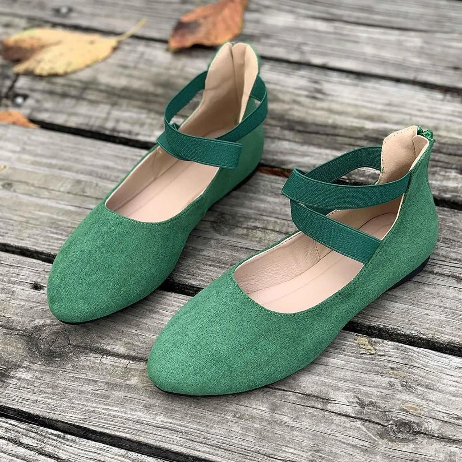 Women's One Foot Stirrup Comfortable Round Toe Black Flats Women's Ankle Strap Flats