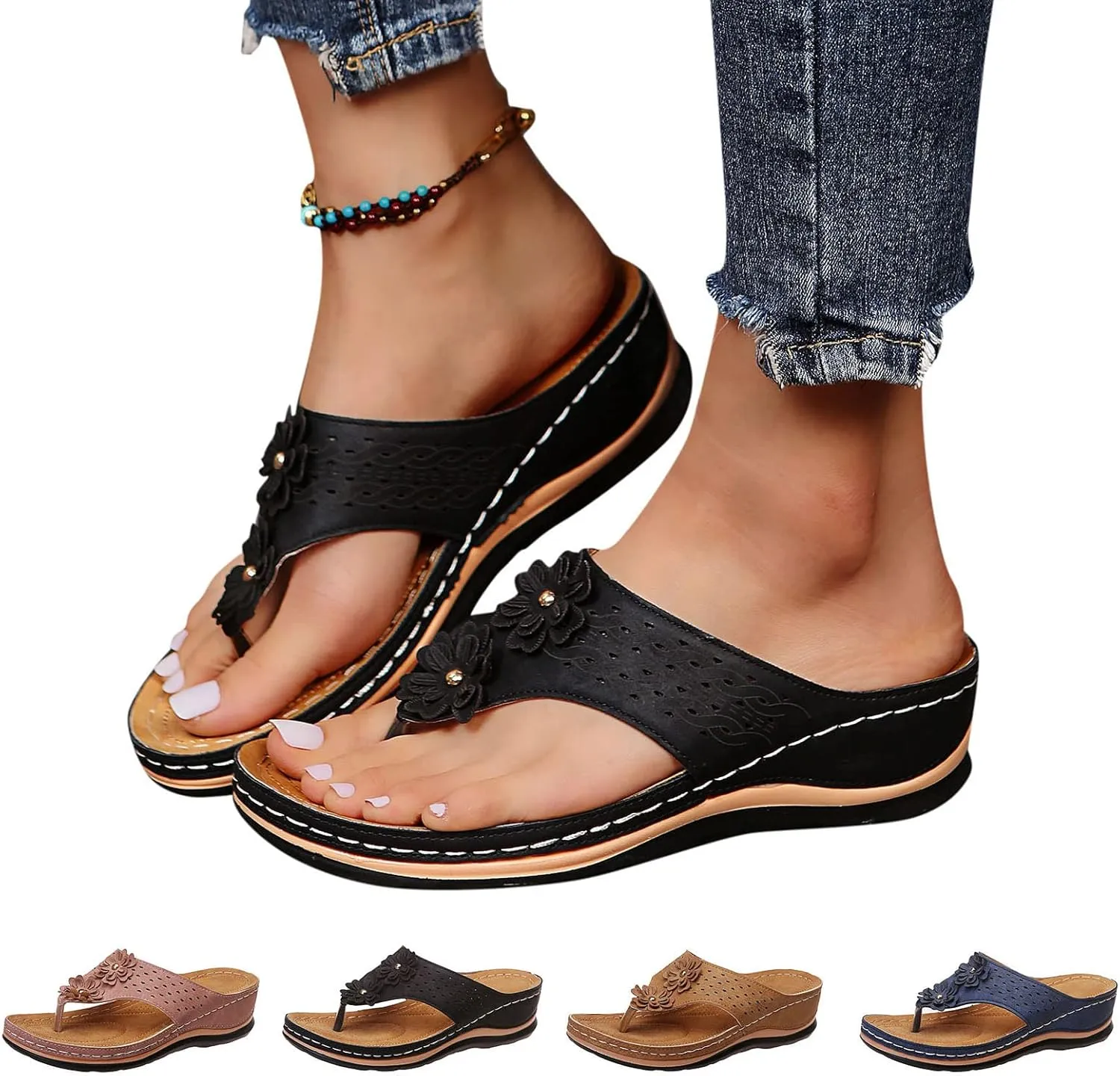 Womens Orthopedic Flip Flops Orthotic Womens Wedges Sandals Orthopedic Womens Summer Slippers with Arch Support Orthotic Extra Wide Sandals for Women Orthopedic Sexy Summer Sandals for Women 2025
