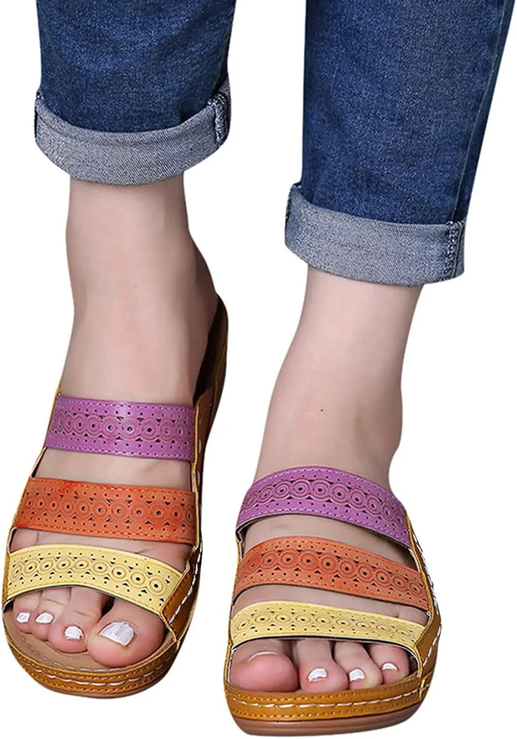 Womens Orthopedic Sandals with Toe Loop Flip Flops Beach Wedge Wedge Sandal Comfortable Arch Support Orthopedic Wedge Shoes for Woman Summer Dressy Women Dressy Orthopedic Shoe