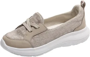 Womens Orthopedic Walking Sandal Shoes Comfortable Breathable Slip On Flat Sandals Fashion Fabric Solid Color Non-Slip Sneakers Indoor Outdoor for Summer