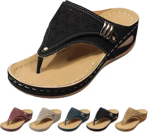 Women's Orthopedic Wedge Sandals - Blue Flip Flops - Wide Width - Dressy Casual Platform Thong Ankle Strap Sandals for Women