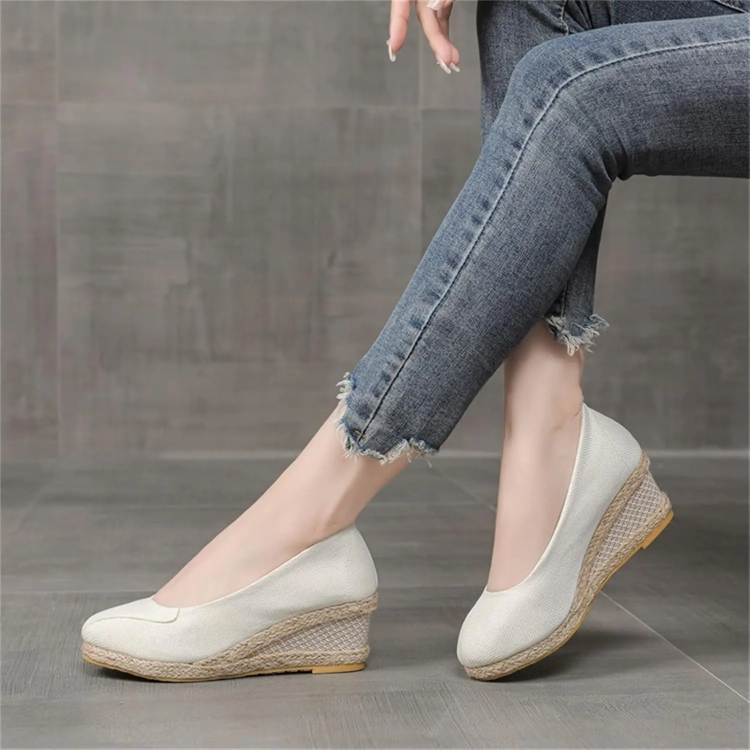Women's Platform Espadrilles Closed Toe Wedges Slip On Comfortable Heels Wedge Sandals Pumps Shoes