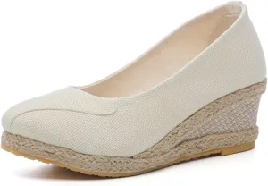 Women's Platform Espadrilles Closed Toe Wedges Slip On Comfortable Heels Wedge Sandals Pumps Shoes