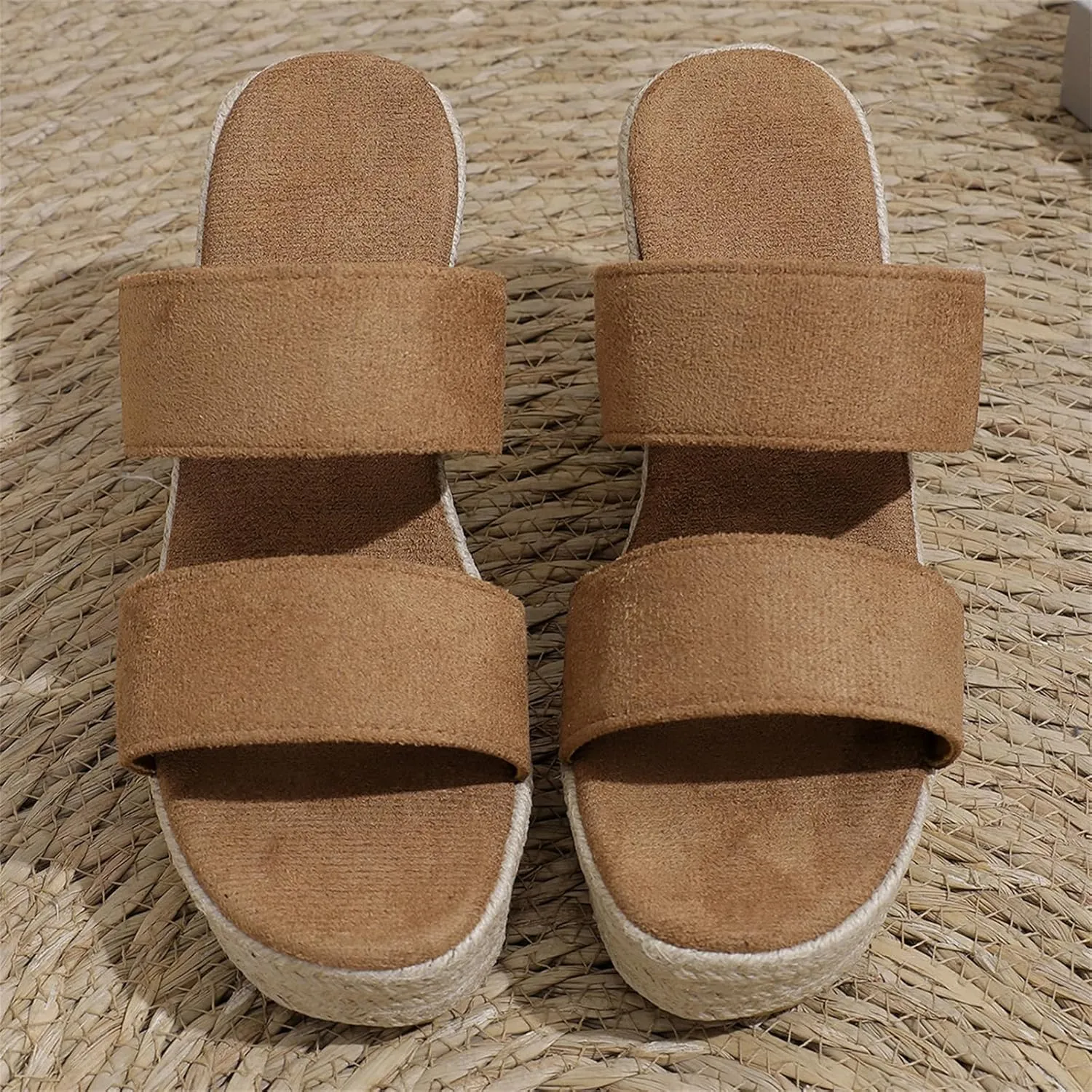 Womens Platform Espadrilles Slip On Wedge Sandals Casual Summer Open Toe Slippers High Heel Wedges Shoe Mules