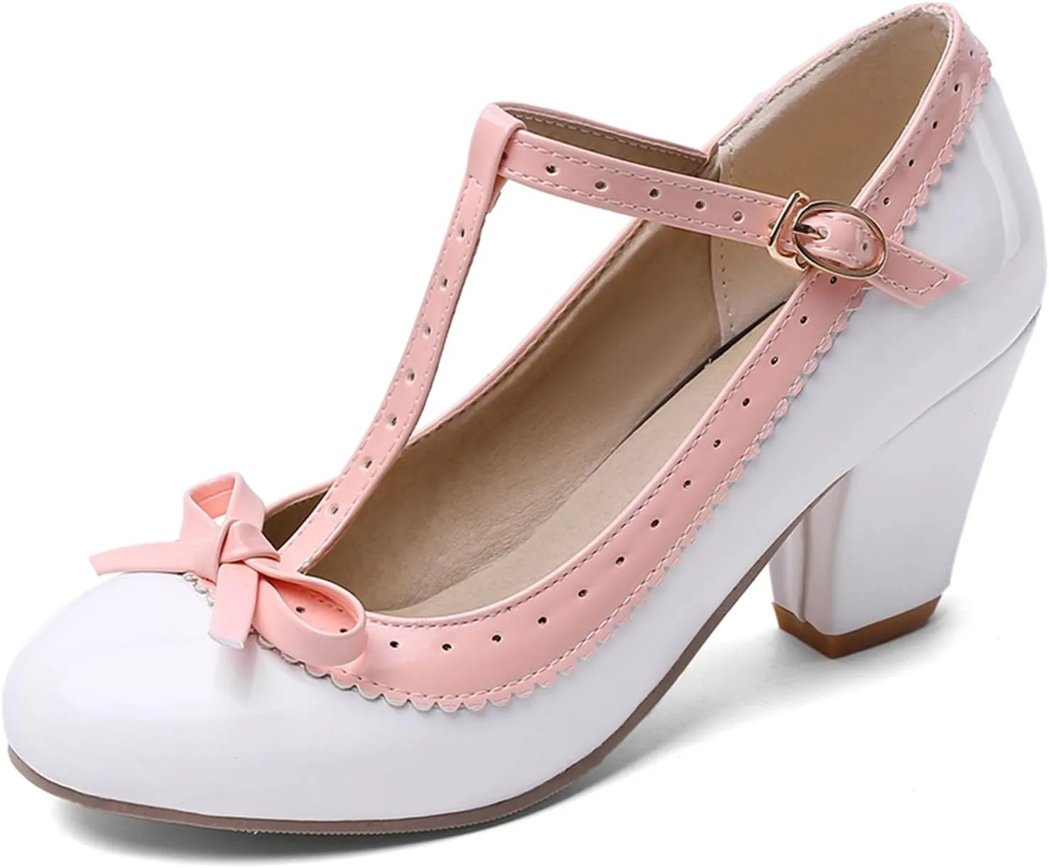 Womens Rockabilly Shoes T-Strap Mary Jane Block High Heel Closed Toe Pumps