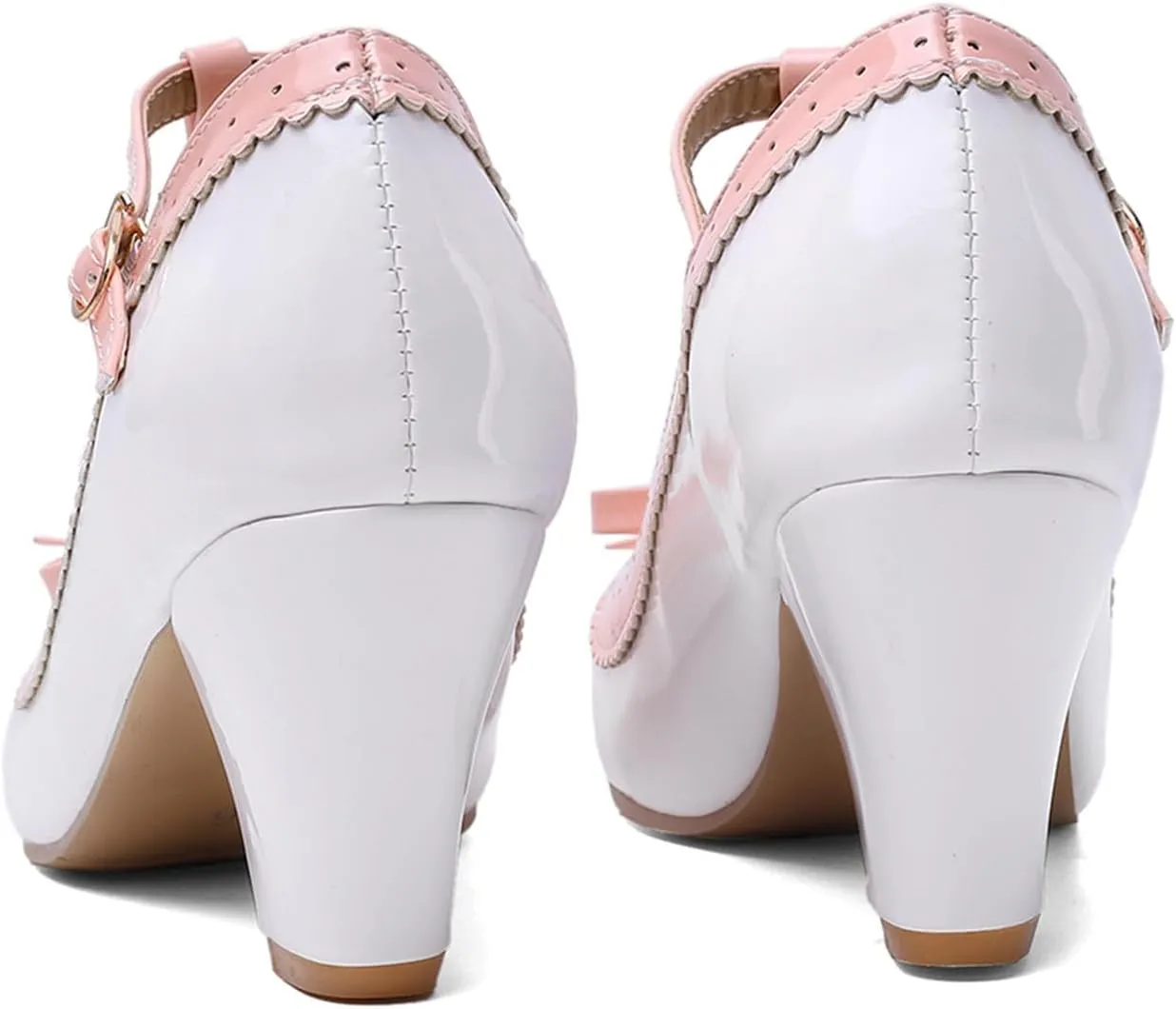 Womens Rockabilly Shoes T-Strap Mary Jane Block High Heel Closed Toe Pumps