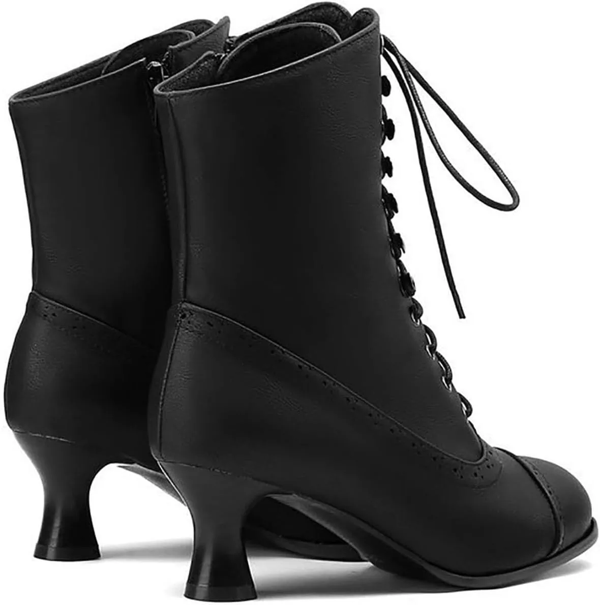 Womens Short Ankle Boots Lace Up for Women Side Zipper Victorian Booties Closed Toe Block Chunky Mid Heel Shoes